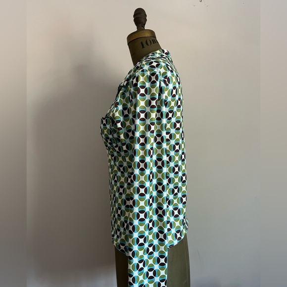 Vintage 70s collared long sleeve top - retro print - Picture 3 of 11